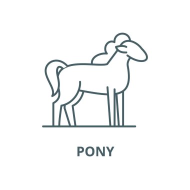 Pony vektör çizgi simgesi, doğrusal kavram, anahat işareti, sembol