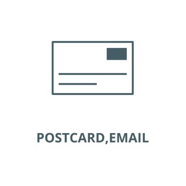 Kartpostal, e-posta vektör satırı simgesi, doğrusal kavram, anahat işareti, sembol
