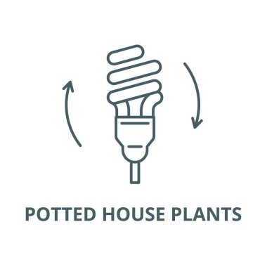 Saksıda ev bitkileri vektör çizgi simgesi, doğrusal kavram, anahat işareti, sembol