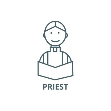 Kilise vektör çizgi simgesi, doğrusal kavram, anahat işareti, sembol düğünde Priest