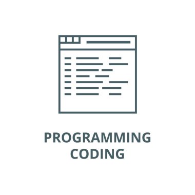 Programlama, kodlama vektör çizgisi simgesi, doğrusal kavram, anahat işareti, sembol