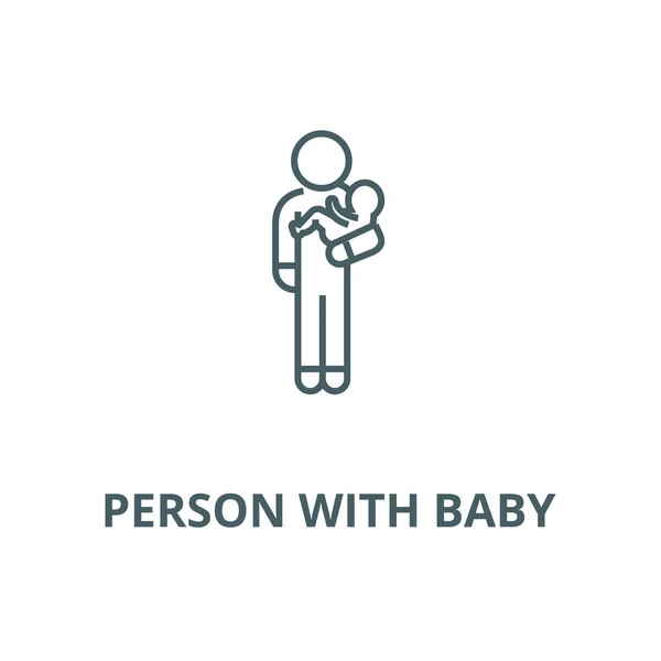 Pessoa com ícone de linha de vetor de bebê, conceito linear, sinal de contorno, símbolo — Vetor de Stock