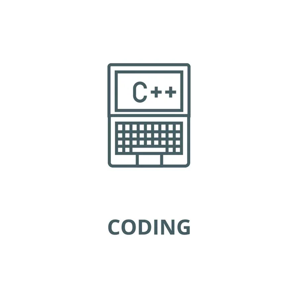 Programación, codificación, c más icono de línea vectorial, concepto lineal, signo de contorno, símbolo — Archivo Imágenes Vectoriales