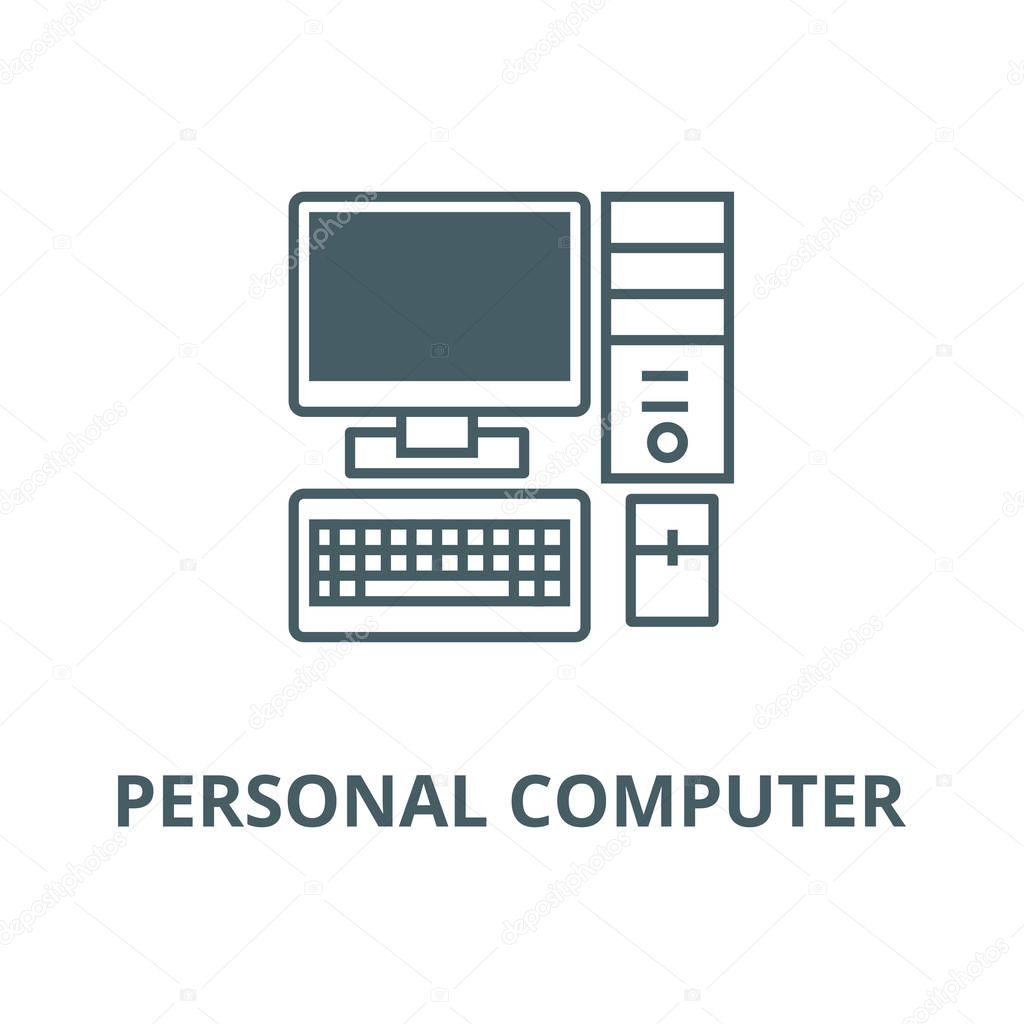 Personal computer,monitor keyboard  vector line icon, linear concept, outline sign, symbol