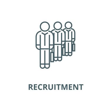 İşe alım ajansı, suticase vektör çizgi simgesi, doğrusal kavram, anahat işareti, sembol ile insanlar
