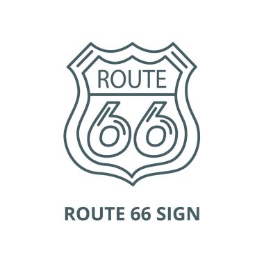 Route 66 işareti vektör çizgisi simgesi, doğrusal kavram, anahat işareti, sembol