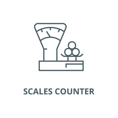 Ölçekler sayacı, mağaza vektör çizgisi simgesi, doğrusal kavram, anahat işareti, sembol