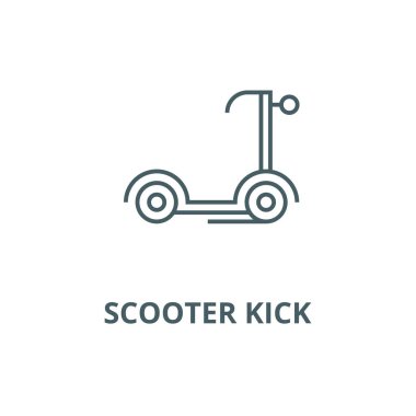 Scooter tekme vektör çizgi simgesi, doğrusal kavram, anahat işareti, sembol