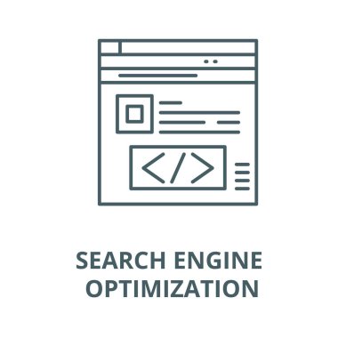 Arama motoru optimizasyonu vektör çizgisi simgesi, doğrusal kavram, anahat işareti, sembol