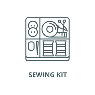 Dikiş kiti vektör çizgi simgesi, doğrusal kavram, anahat işareti, sembol