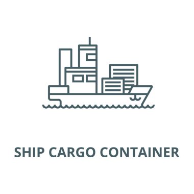 Gemi kargo konteyner vektör hattı simgesi, doğrusal kavram, anahat işareti, sembol
