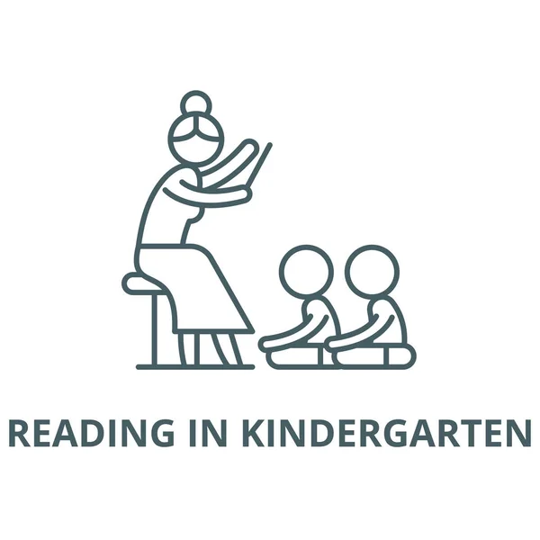 Leitura no ícone de linha vetorial do jardim de infância, conceito linear, sinal de contorno, símbolo — Vetor de Stock