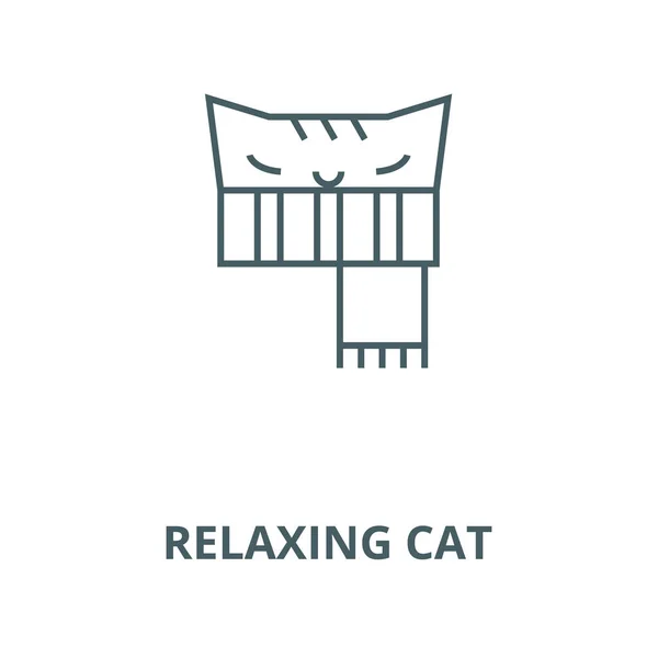 Розслаблююча кішка векторна лінія піктограма, лінійна концепція, контурний знак, символ — стоковий вектор