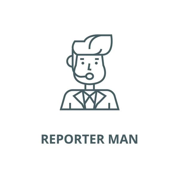 Человек-репортер, значок векторной линии вещания новостей, линейная концепция, очертания, символ — стоковый вектор