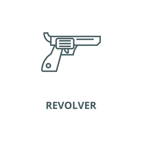 Revolver, pistool, cowboy vector lijn pictogram, lineair concept, omtrek teken, symbool — Stockvector