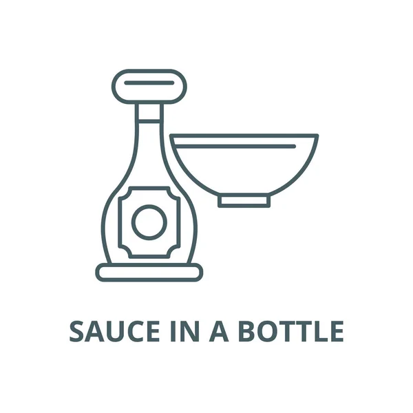 Salsa en un icono de línea de vector de botella, concepto lineal, signo de contorno, símbolo — Vector de stock
