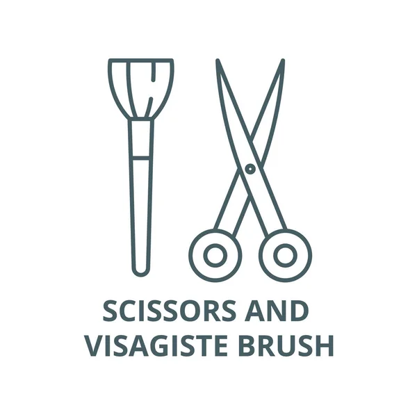 Ciseaux et visagiste brosse vecteur ligne icône, concept linéaire, contour signe, symbole — Image vectorielle