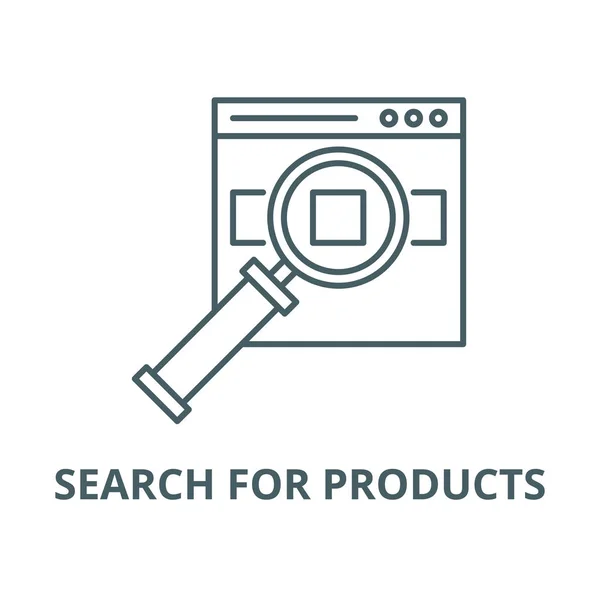 Suche nach Produkten auf der Website Vektorzeilensymbol, lineares Konzept, Umrisszeichen, Symbol — Stockvektor