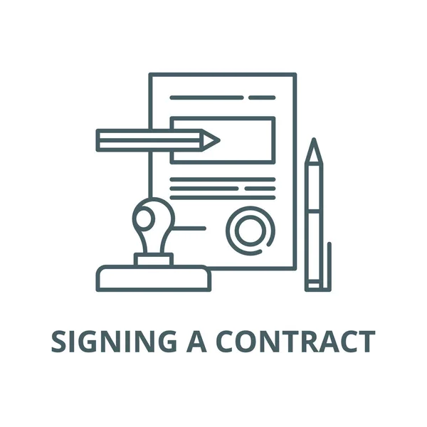 Firma de un icono de línea de vector de contrato, concepto lineal, signo de contorno, símbolo — Vector de stock