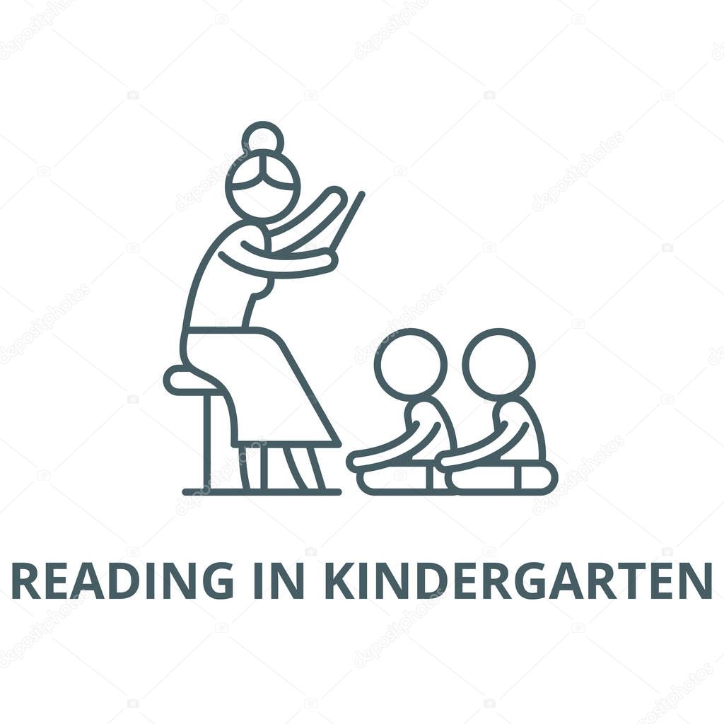 Reading in kindergarten vector line icon, linear concept, outline sign, symbol