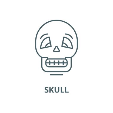 Kafatası vektör çizgi simgesi, doğrusal kavram, anahat işareti, sembol