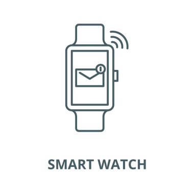 Akıllı saat vektör çizgisi simgesi, doğrusal konsept, anahat işareti, sembol