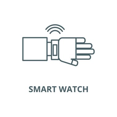 Akıllı saat işareti vektör çizgisi simgesi, doğrusal konsept, anahat işareti, sembol