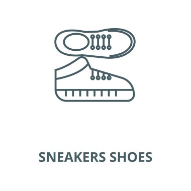 Sneakers ayakkabı vektör çizgi simgesi, doğrusal kavram, anahat işareti, sembol