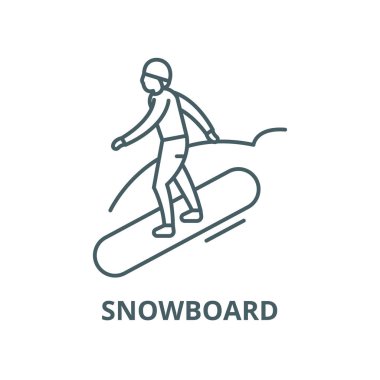 Snowboard vektör çizgisi simgesi, doğrusal konsept, anahat işareti, sembol