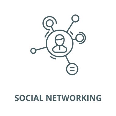 Sosyal ağ vektör çizgi simgesi, doğrusal kavram, anahat işareti, sembol