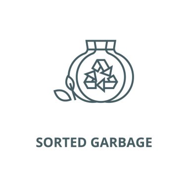 Sıralanmış çöp vektör çizgi simgesi, doğrusal kavram, anahat işareti, sembol