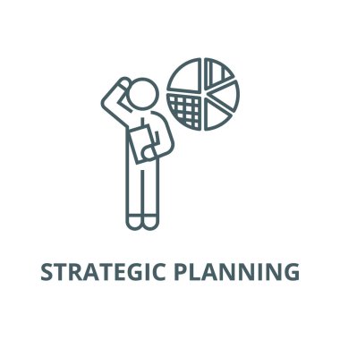 Stratejik planlama, finansal fikir vektör çizgisi simgesi, doğrusal kavram, anahat işareti, sembol