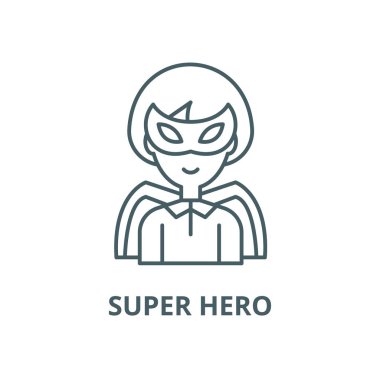 Süper kahraman vektör çizgi simgesi, doğrusal kavram, anahat işareti, sembol