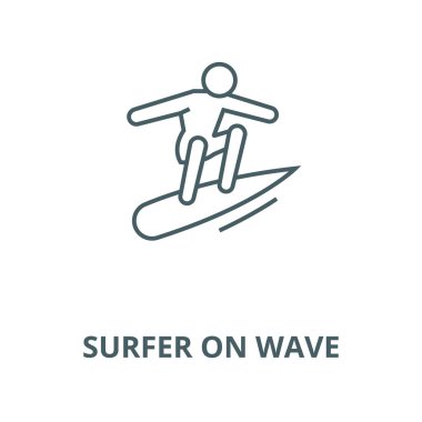 Dalga vektör çizgisi simgesi, doğrusal kavram, anahat işareti, sembol üzerinde Surfer