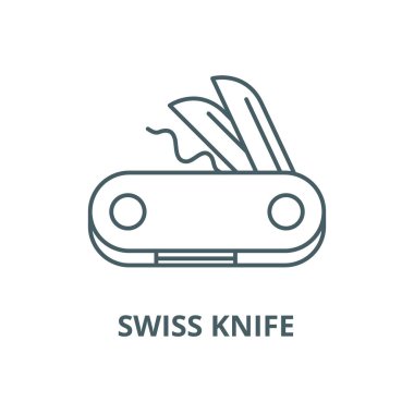 İsviçre bıçak vektör çizgi simgesi, doğrusal kavram, anahat işareti, sembol