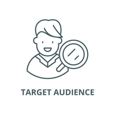 Hedef kitle araştırma vektör satırı simgesi, doğrusal kavram, anahat işareti, sembol