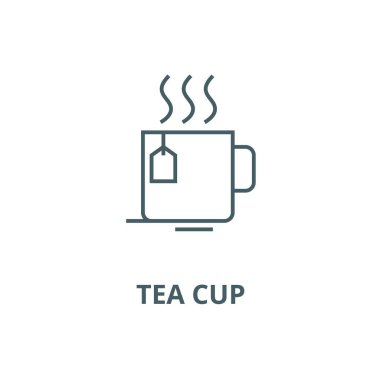 Çay bardağı vektör çizgi simgesi, doğrusal kavram, anahat işareti, sembol