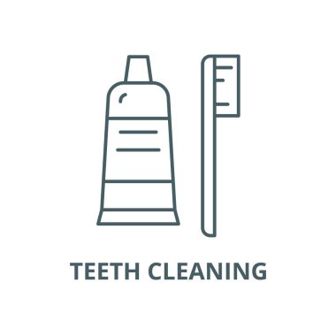 Diş temizleme vektör çizgi simgesi, doğrusal kavram, anahat işareti, sembol