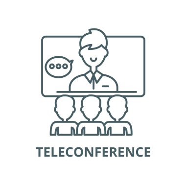 Telekonferans vektör çizgisi simgesi, doğrusal kavram, anahat işareti, sembol