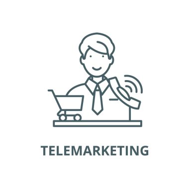 Telemarketing vektör satırı simgesi, doğrusal kavram, anahat işareti, sembol