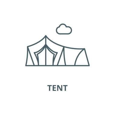 Çadır vektör çizgisi simgesi, doğrusal kavram, anahat işareti, sembol