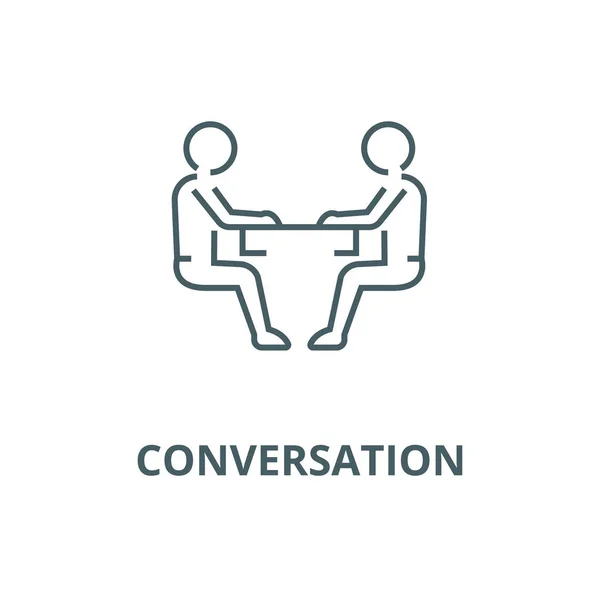 Hommes assis, icône de ligne vectorielle de conversation, concept linéaire, signe de contour, symbole — Image vectorielle