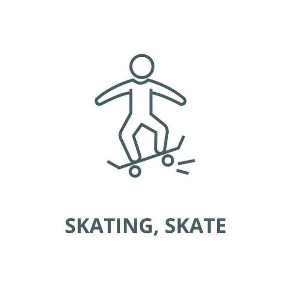 Patinação, ícone de linha vetorial de patins, conceito linear, sinal de contorno, símbolo — Vetor de Stock