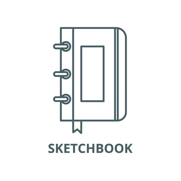Cuaderno de bocetos, icono de línea vectorial portátil, concepto lineal, signo de contorno, símbolo — Vector de stock