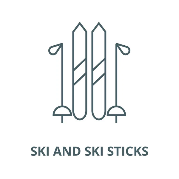 스키 및 스키 스틱 벡터 라인 아이콘, 선형 개념, 윤곽 선, 기호 — 스톡 벡터