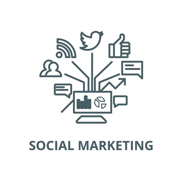 Social Marketing Vektor Liniensymbol, lineares Konzept, Umrisszeichen, Symbol — Stockvektor