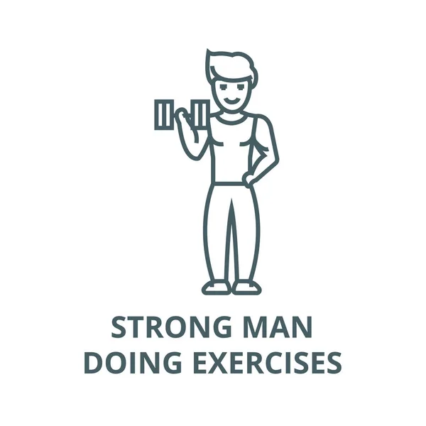 Hombre fuerte haciendo ejercicios vector línea icono, concepto lineal, signo de contorno, símbolo — Archivo Imágenes Vectoriales