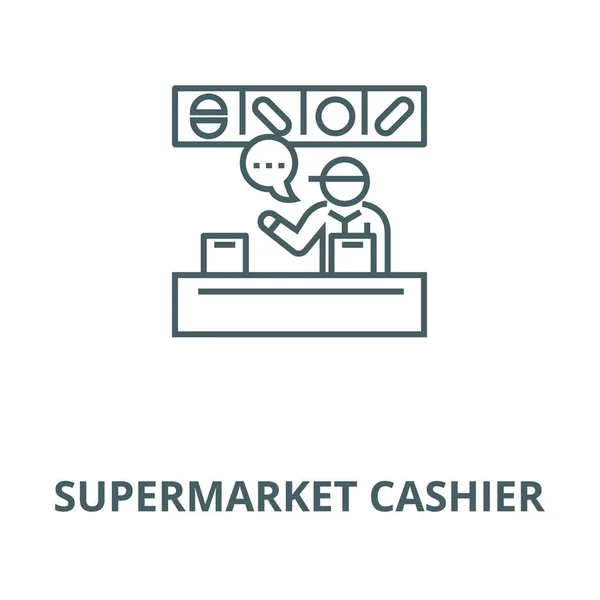 Caissier de supermarché icône de ligne vectorielle, concept linéaire, signe de contour, symbole — Image vectorielle