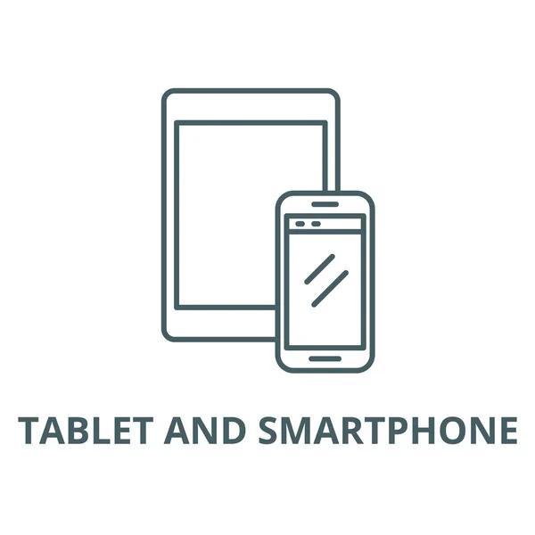 Tablet und Smartphone Vektor Line Icon, lineares Konzept, Umrisszeichen, Symbol — Stockvektor