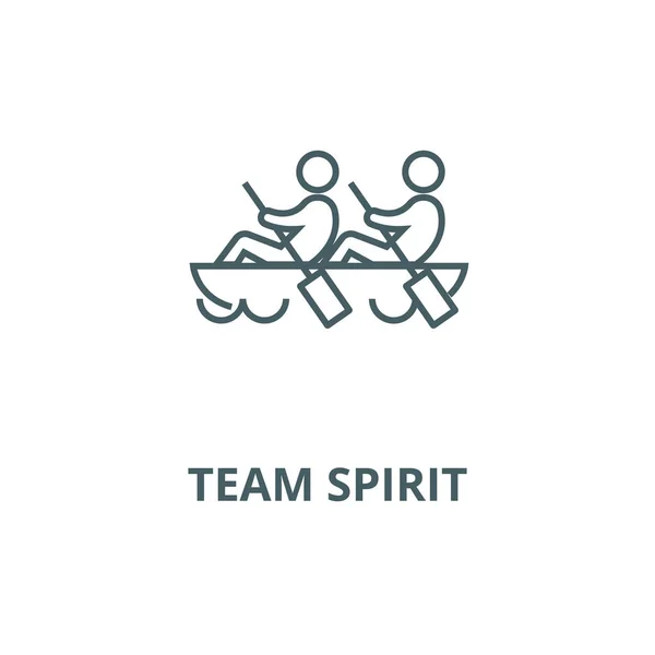 Teamgeist, Teamwork, Kanu-Vektor-Liniensymbol, lineares Konzept, Umrissschild, Symbol — Stockvektor